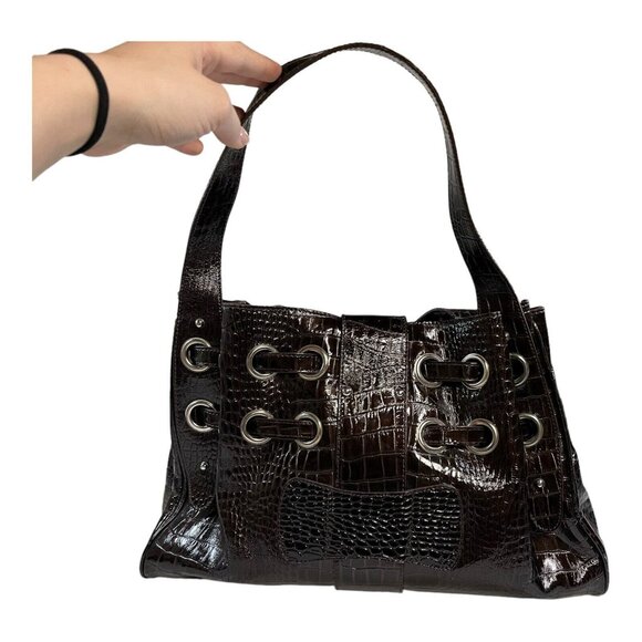 Jimmy Choo Ramona Handbag Purse Shoulder Bag Brown Alligator Croc Leather 15x10 - Picture 6 of 14